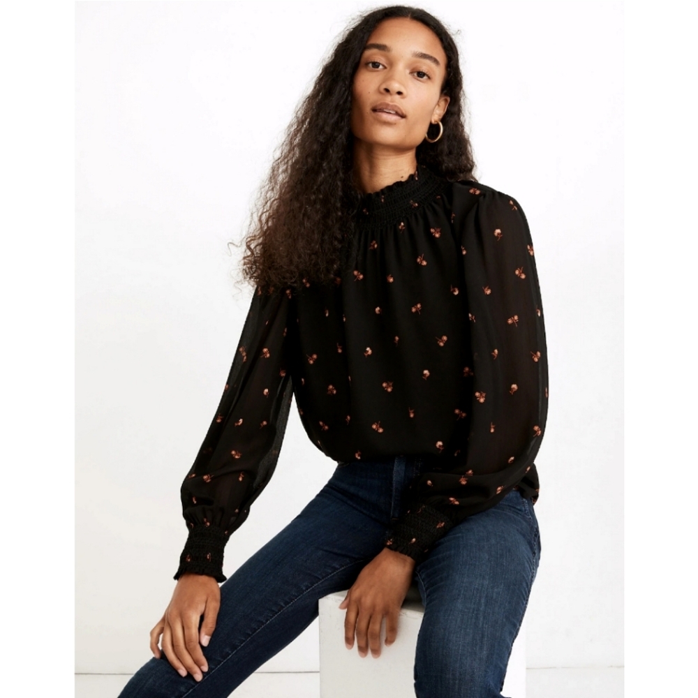 Madewell Georgette Smocked Mockneck Top Amie Floral Small  Prarie Western